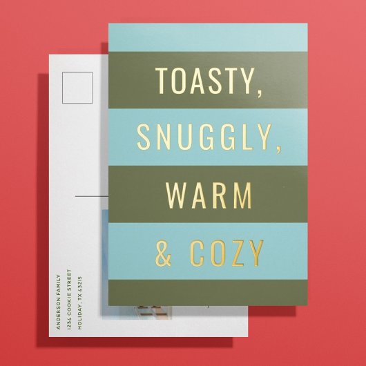 ウォームコージーゴールドフォイルホリデーハガキ 箔シーズンポストカード