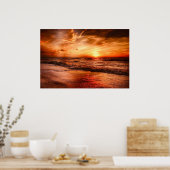 ウォームゴールデンオレンジサンセットオーバー海 ポスター (キッチン)