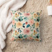 ウォームサマーコーラルアンドピーチバラ クッション (ブランケット)
