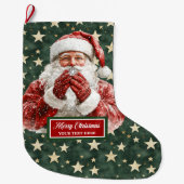 ウォームサンタクロースホリデーストッキング パーソナライズされた ラージクリスマスストッキング (正面)