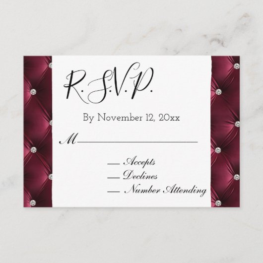 ウォームシック深いブルガンディレッドベルベットウェディングRSVP エンクロージャーカード (正面)