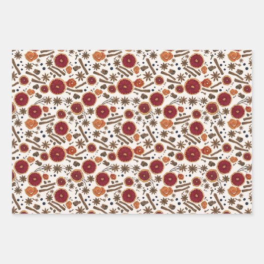 ウォームスパイス – コテージコアウォーターカラーパターン ラッピングペーパーシート (正面3)