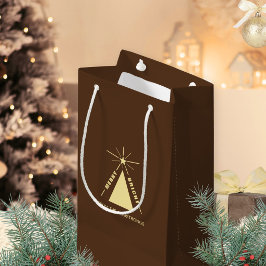 ウォームチョコレートブラウン幾何学クリスマスツリー スモールペーパーバッグ