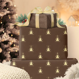 ウォームチョコレートブラウン幾何学クリスマスツリー ラッピングペーパー