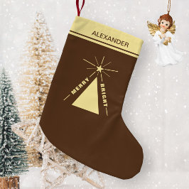 ウォームチョコレートブラウン幾何学模様クリスマスツリー スモールクリスマスストッキング
