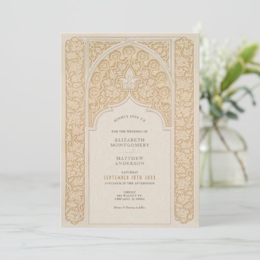 ウォームトープ&クリームレースアールヌーボー結婚ズ 招待状 (スタンド正面)