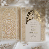 ウォームトープ&クリームレースアールヌーボー結婚ズ 箔招待状