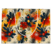 ウォームトーンクリスマス抱き枕とフェスティバルフローラ ラージペーパーバッグ (裏面)