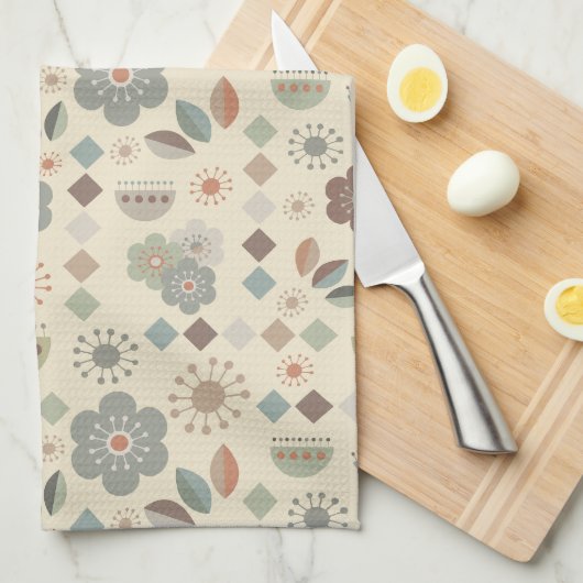 ウォームトーン自然ミッドセンチュリーモダン キッチンタオル (四つ折り)