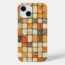ウォームトーン レトロモザイク フォンケース iPhone 15ケース