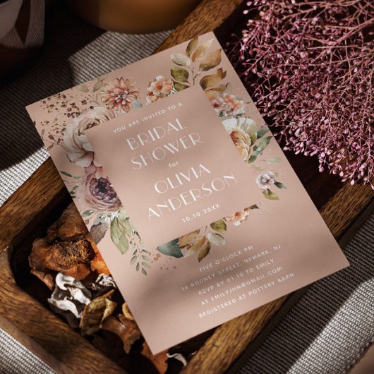 ウォームピーチベージュブライダルシャワー | ロマンチックボホ 招待状