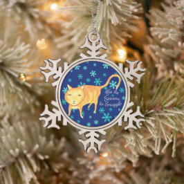 ウォームファジーと冬の雪あそび クリスマスの猫 スノーフレークピューターオーナメント