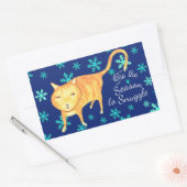 ウォームファジーと冬の雪あらし クリスマスの猫 長方形シール (封筒)