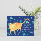 ウォームファジーと冬の雪あられ クリスマスの猫 シーズンカード (スタンド正面)