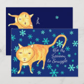 ウォームファジーと冬の雪あられ クリスマスの猫 シーズンカード (正面/裏面)