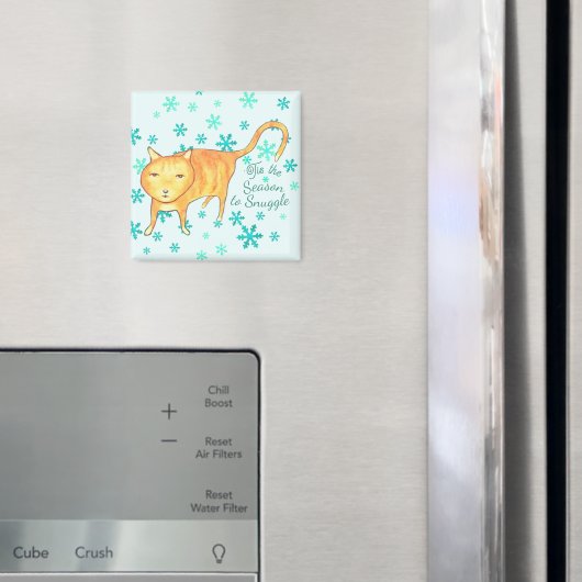 ウォームファジーと冬の雪あられ クリスマスの猫 マグネット (インサイチュ (冷蔵庫))
