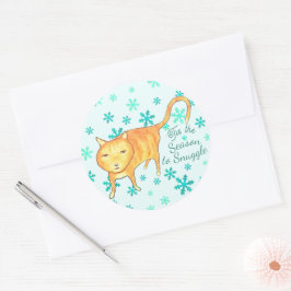 ウォームファジーと冬の雪あられ クリスマスの猫 ラウンドシール