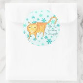 ウォームファジーと冬の雪あられ クリスマスの猫 ラウンドシール (バッグ)