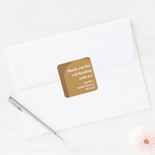 ウォームブラウンアーチカスタムブライダルシャワーありがとう スクエアシール (封筒)