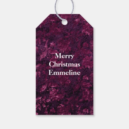 ウォームブルゴーニュフローラフェイクベルベット ギフトタグ (正面)