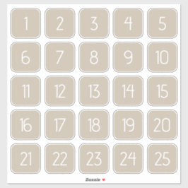 ウォームベージュのカスタマイズ可能な四角い数字ステッカー シール