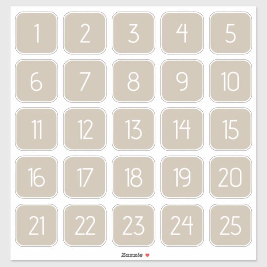 ウォームベージュのカスタマイズ可能な四角い数字ステッカー シール (シート)