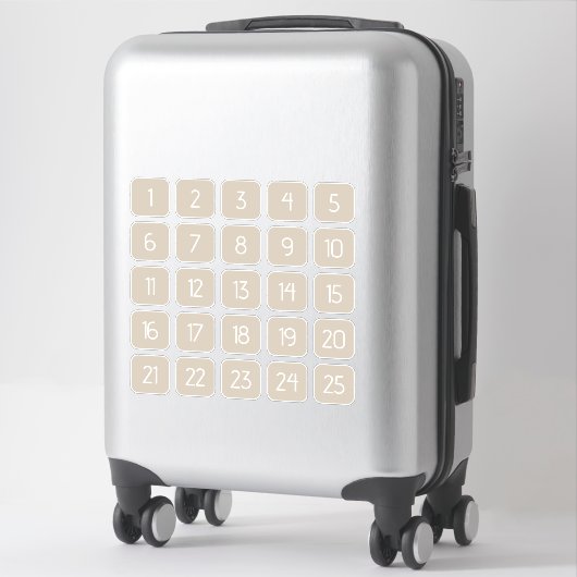 ウォームベージュのカスタマイズ可能な四角い数字ステッカー シール (スーツケース)