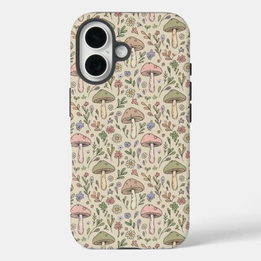 ウォームベージュの菌類シームレス柄 ナチュラル ボヘミアン Case-Mate iPhoneケース (裏面)