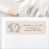 ウォームベージュ素朴リースアモノグラムのドレス ラベル (インサイチュ)