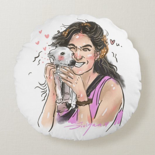 ウォームペットラブラウンド装飾用クッションカスタムペット&オー ラウンドクッション (正面)