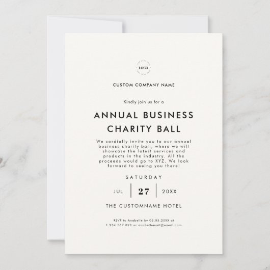 ウォームホワイトロゴビジネス会社ディナーパーティー 招待状 (正面)