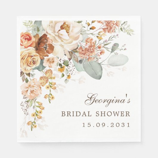 ウォームボホテラコッタフローラブライダルシャワー スタンダードランチョンナプキン (正面)