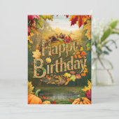 ウォームメープルリーフオータム秋ハッピーバースデー カード (スタンド正面)