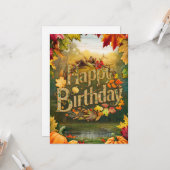 ウォームメープルリーフオータム秋ハッピーバースデー カード (正面/裏面インサイチュ)