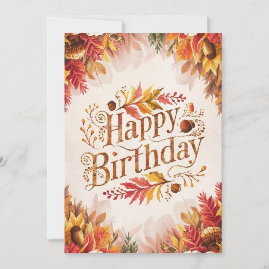 ウォームリトルウッドランドオータム秋ハッピーバースデー カード (正面)