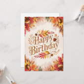 ウォームリトルウッドランドオータム秋ハッピーバースデー カード (正面/裏面インサイチュ)