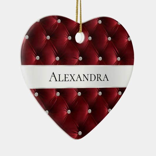 ウォームレッドラグジュアリーベルベフェイクットクリスマス セラミックオーナメント (右)