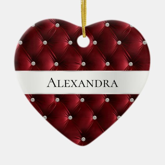 ウォームレッドラグジュアリーベルベフェイクットクリスマス セラミックオーナメント (正面)