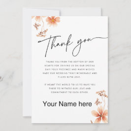 ウォーム・ウォーターカラー・フラワーズ・カリグラフィー・ウェディング サンキューカード