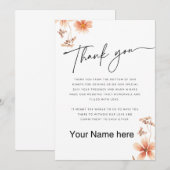 ウォーム・ウォーターカラー・フラワーズ・カリグラフィー・ウェディング サンキューカード (正面/裏面)