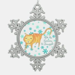 ウォーム・ファジーズと冬の雪あそび クリスマスの猫 スノーフレークピューターオーナメント