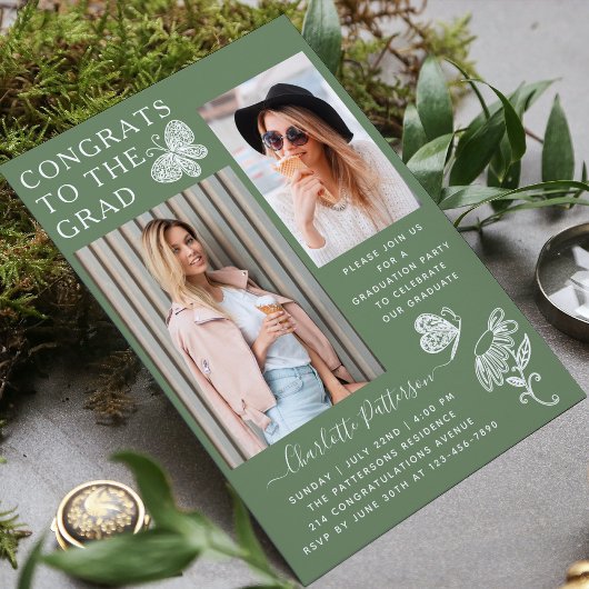 ウォーモダンクレス蝶の写真卒業パーティー 招待状