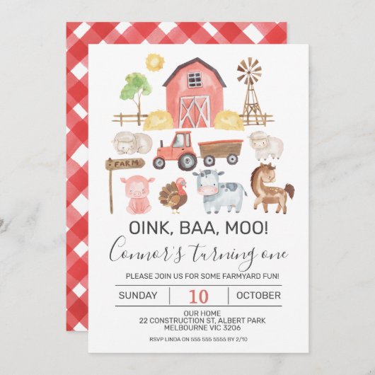 ウォーモダンターカラーファーム誕生日招待状 招待状 (正面/裏面)