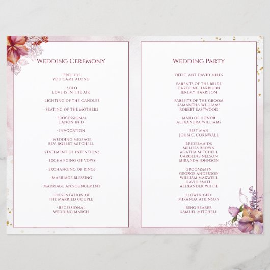 ウォーモダントカラー秋ブーケ結婚式 プログラム (裏面)