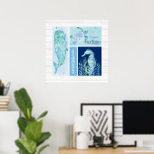 ウォールアートビーチ海ショアホエールタートルシーホース ポスター (ホームオフィス)