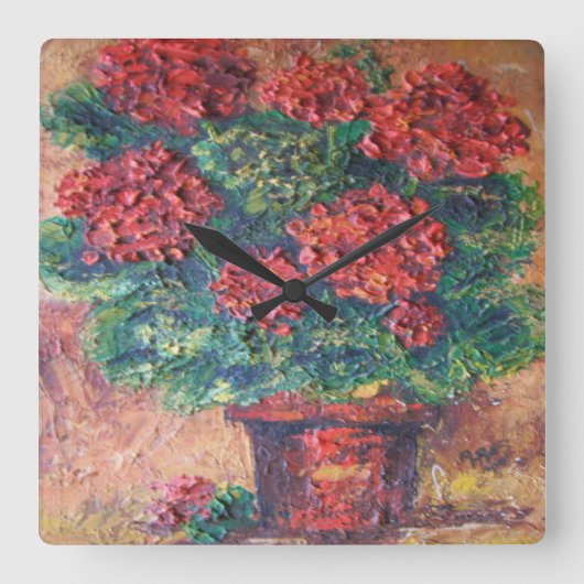 ウォールクロックアンヘイ絵画ズレッド美しい スクエア壁時計 (正面)