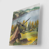 ウォールクロックアンヘ絵画イズシャレーオンザレイク スクエア壁時計 (傾斜)