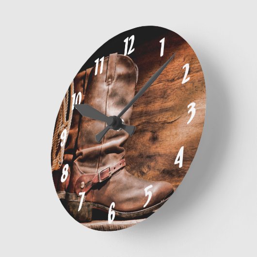 ウォールクロックカウボーイブーツバーンウッドカントリー素朴R ラウンド壁時計 (傾斜)
