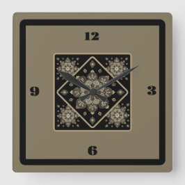 ウォールクロックセピアメダリオンズオンブラック スクエア壁時計