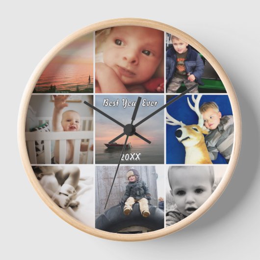 ウォールクロックファミリーまたはカップルの写真コラージュ 壁時計 (正面)